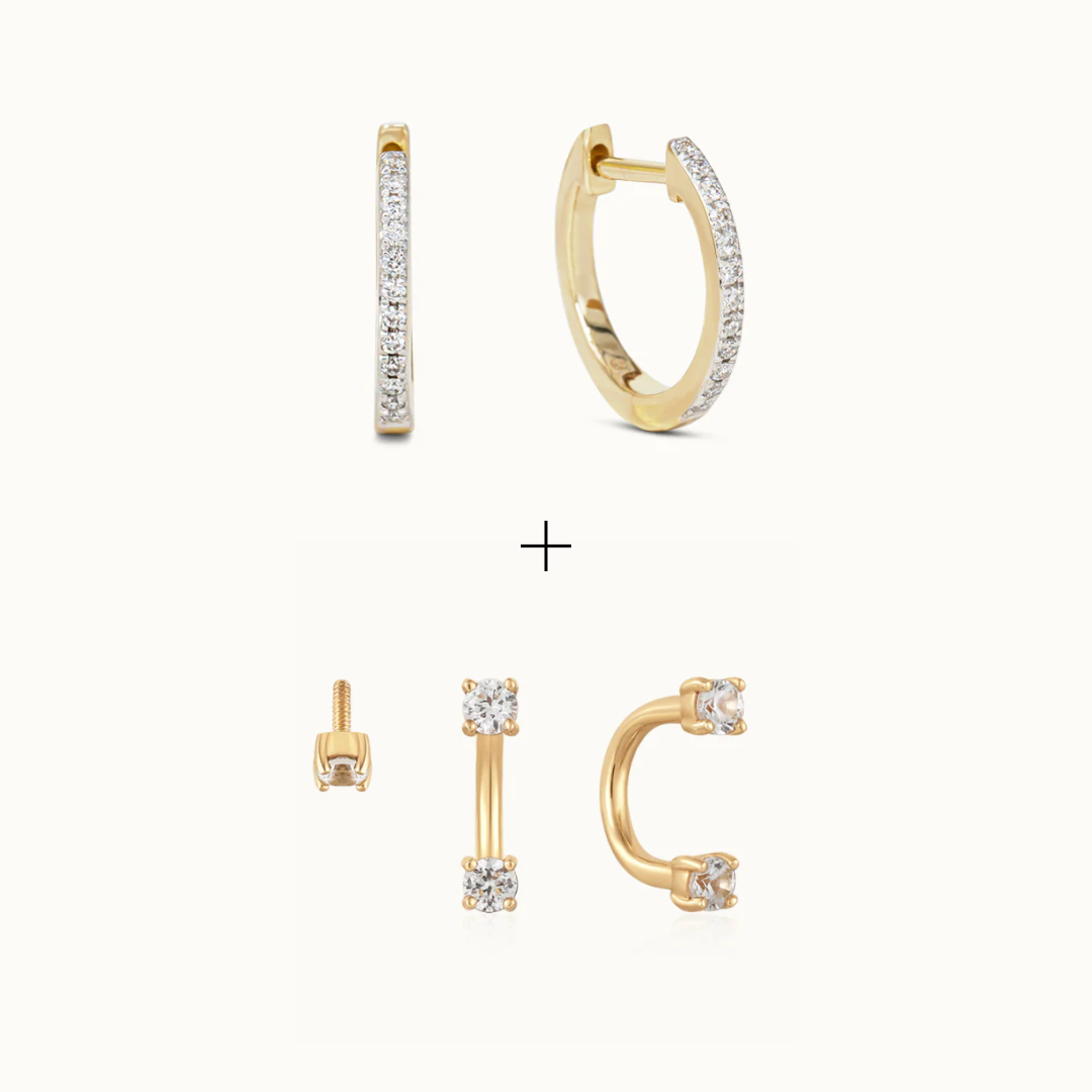 Norma Diamant Huggies 10 mm + Glint Piercing set