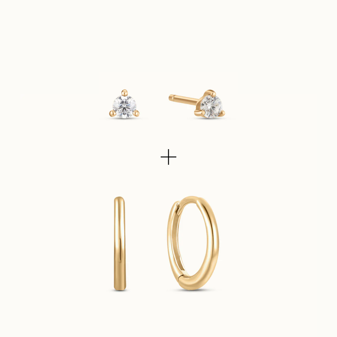 Classic Huggies 10 mm + Diamond Studs Set