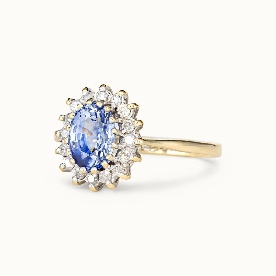 Vintage 9K Blauwe Tanzaniet & Diamant Entourage Ring