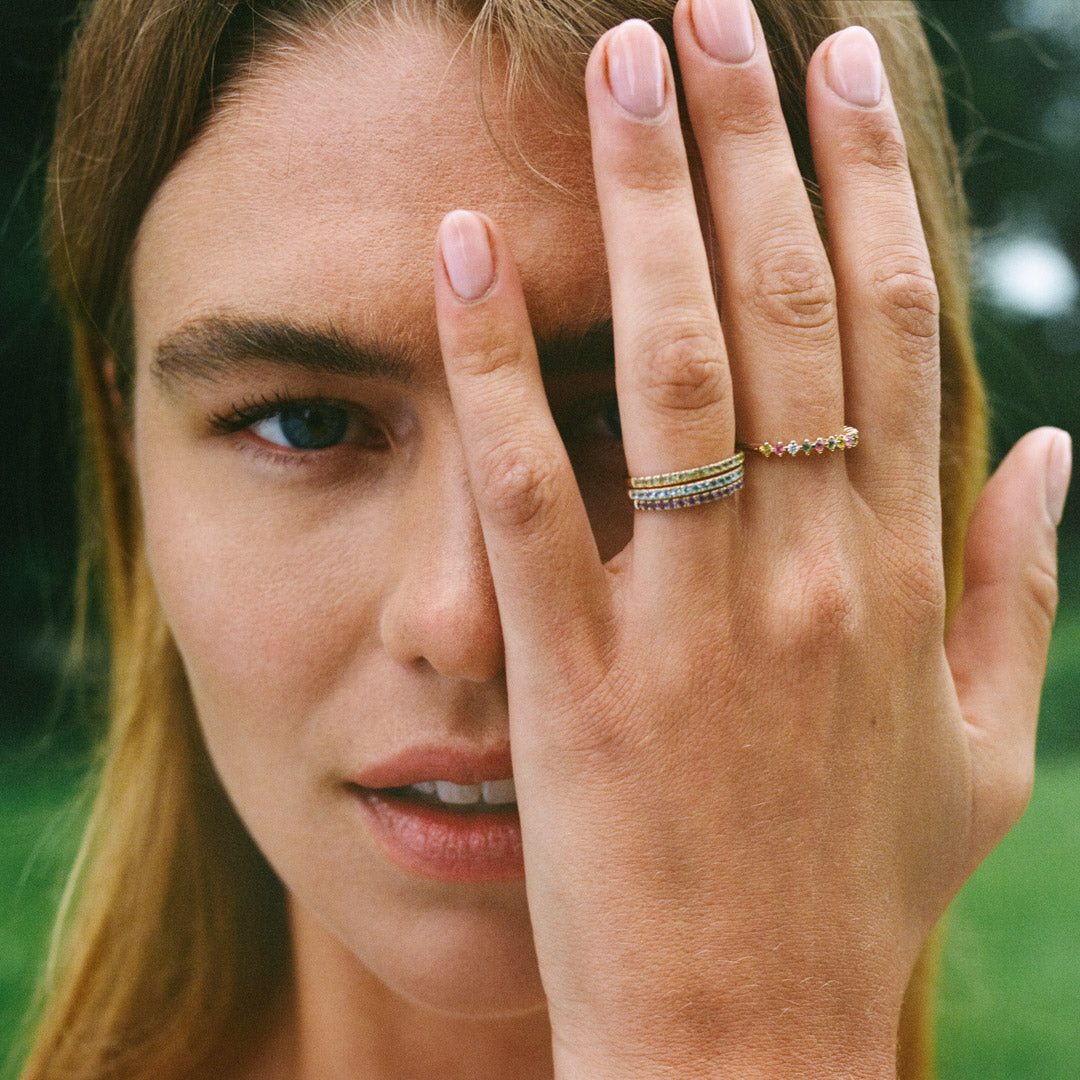 Halo Half Eternity Ring Amethyst