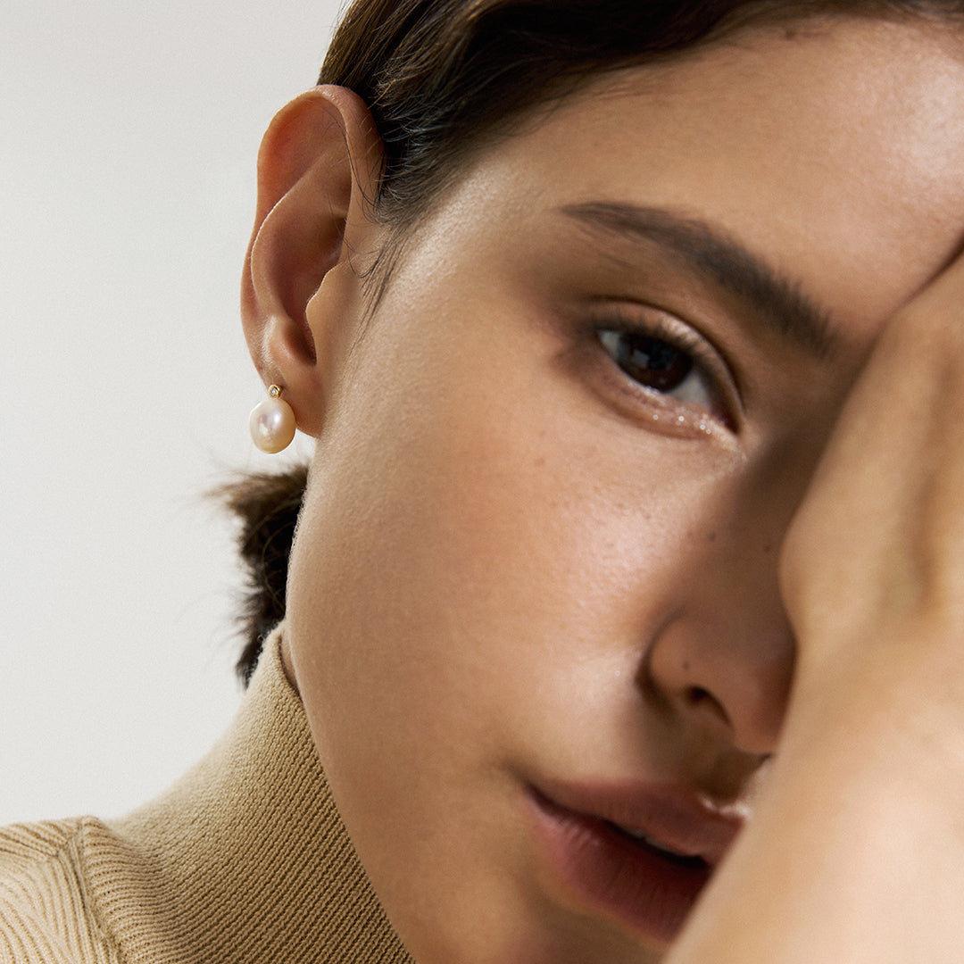 Pearl & Diamond Drop Earrings