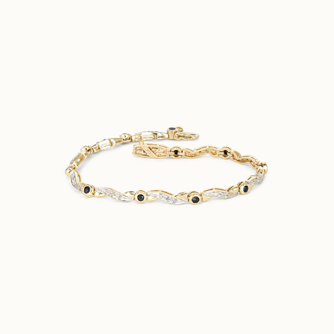 Vintage 9K Diamant & Saffier Armband