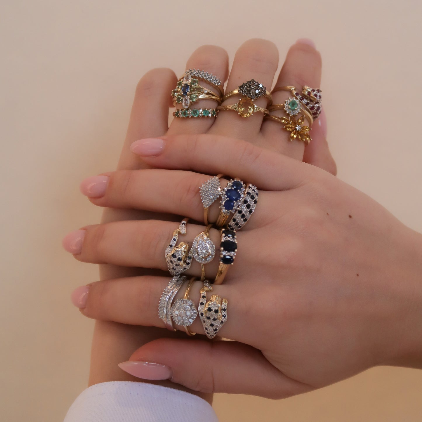 Vintage 9K Panter Diamant & Saffier Ring