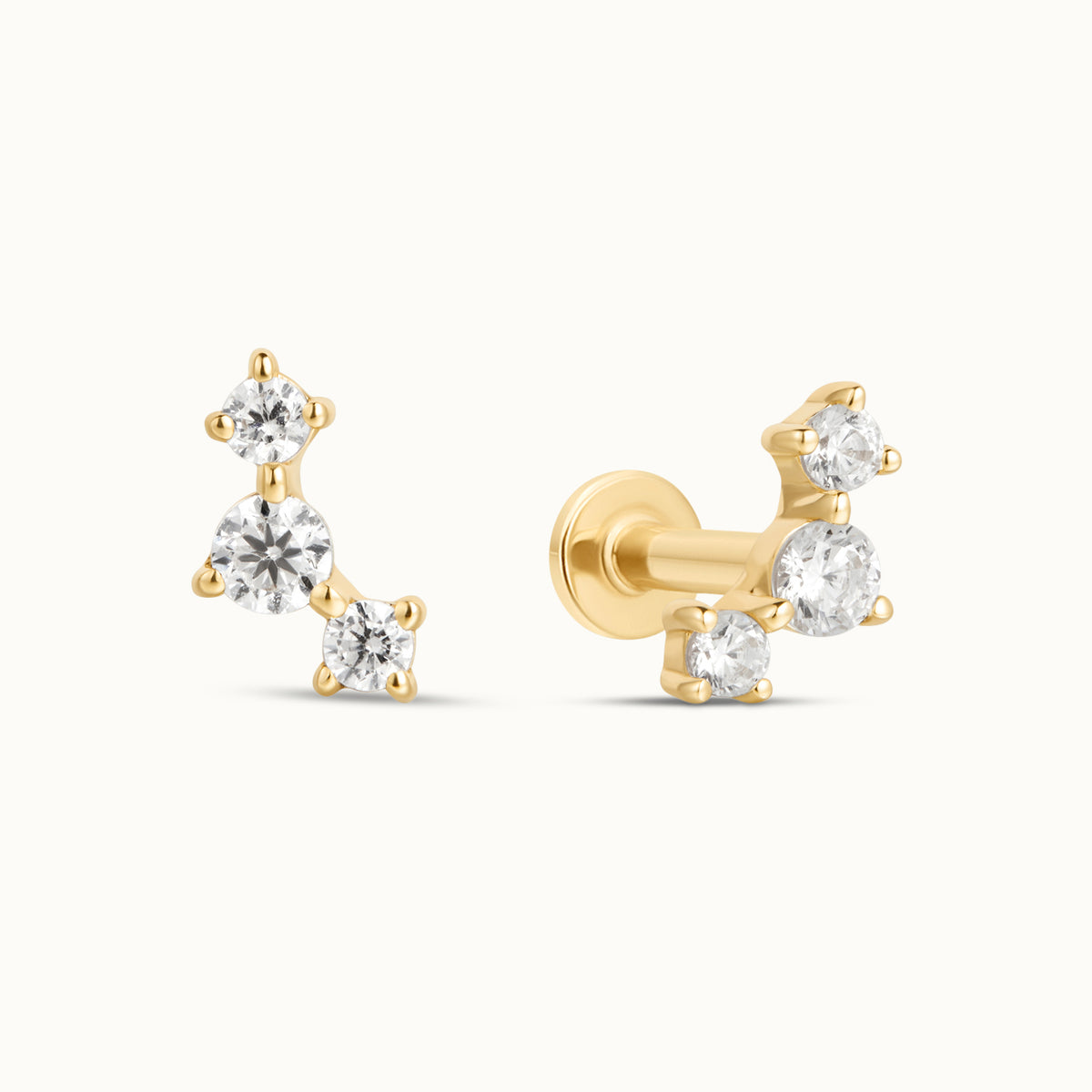 Triple White Topaz Stud