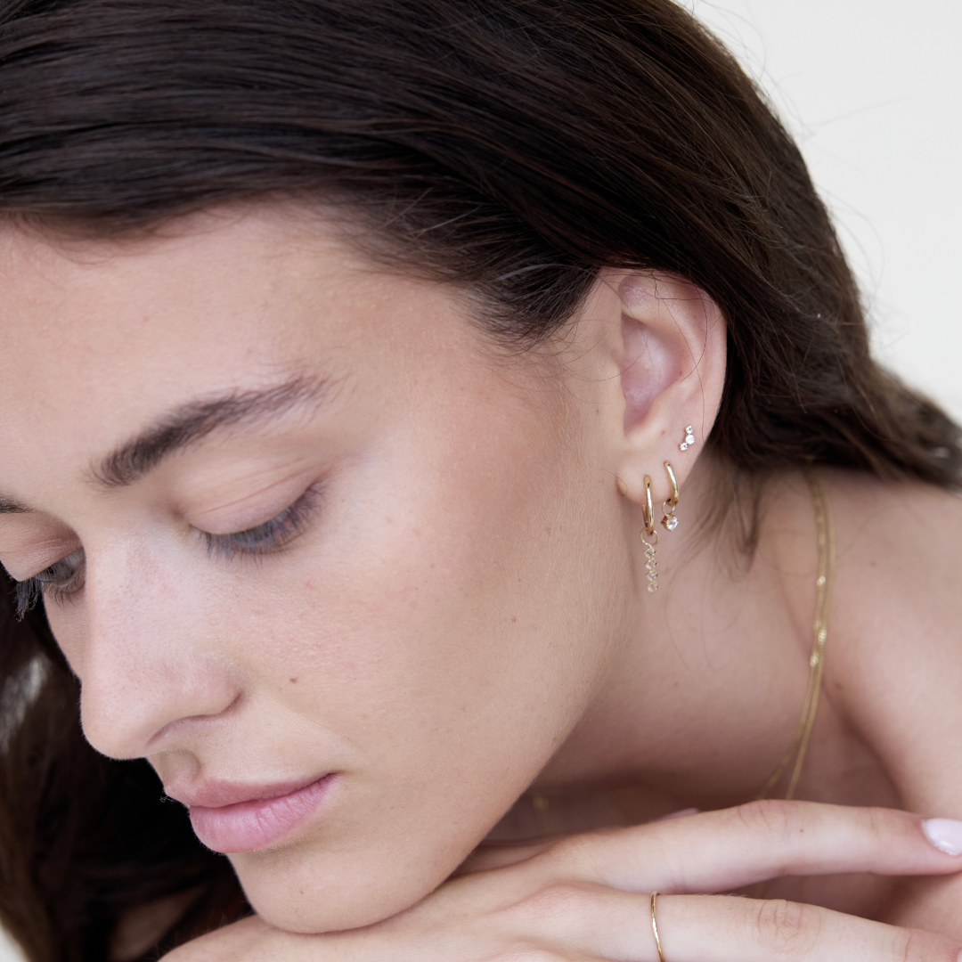 Triple White Topaz Stud