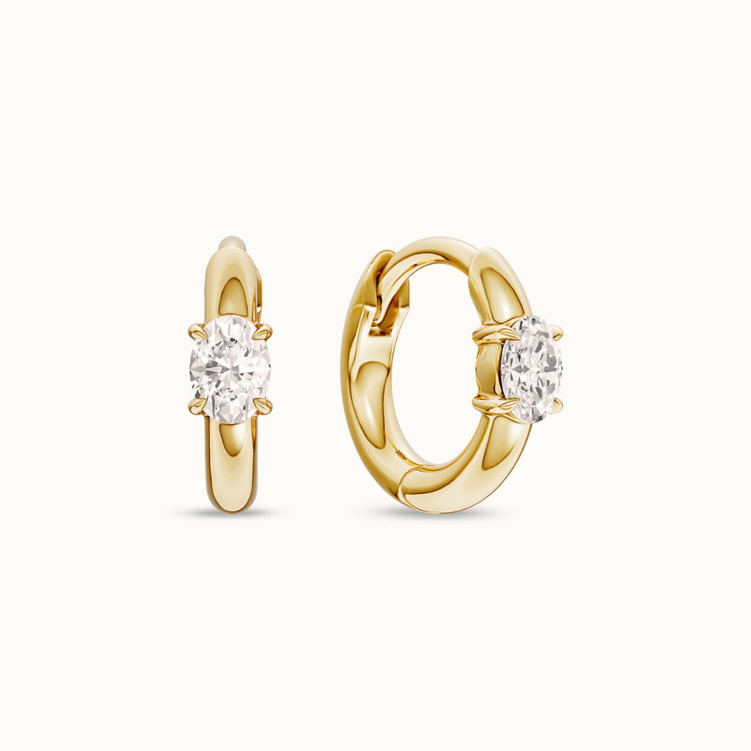 Ovaal Solitaire Huggies 14K goud met diamant