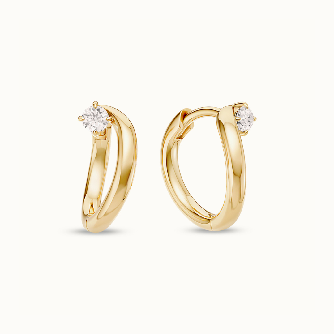 Wavy Briljant Huggies 14K goud met diamant