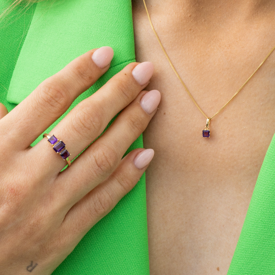 Amanda Birthstone Pendant Amethyst Square
