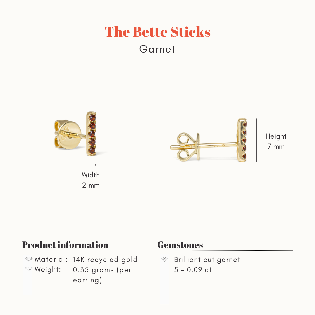 Bette | 14K Garnet Stick Studs