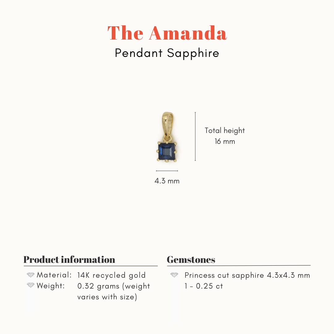 The Amanda | 14K Hanger Saffier Vierkant