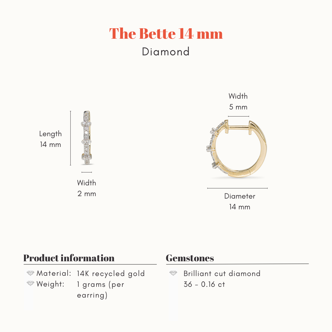 Bette | 14K Diamant Huggies 14mm