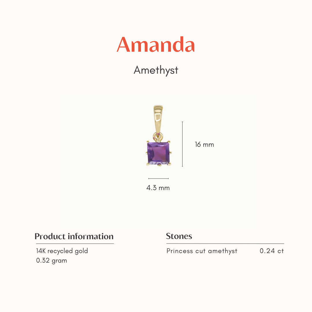 The Amanda | 14K Hanger Amethist Vierkant