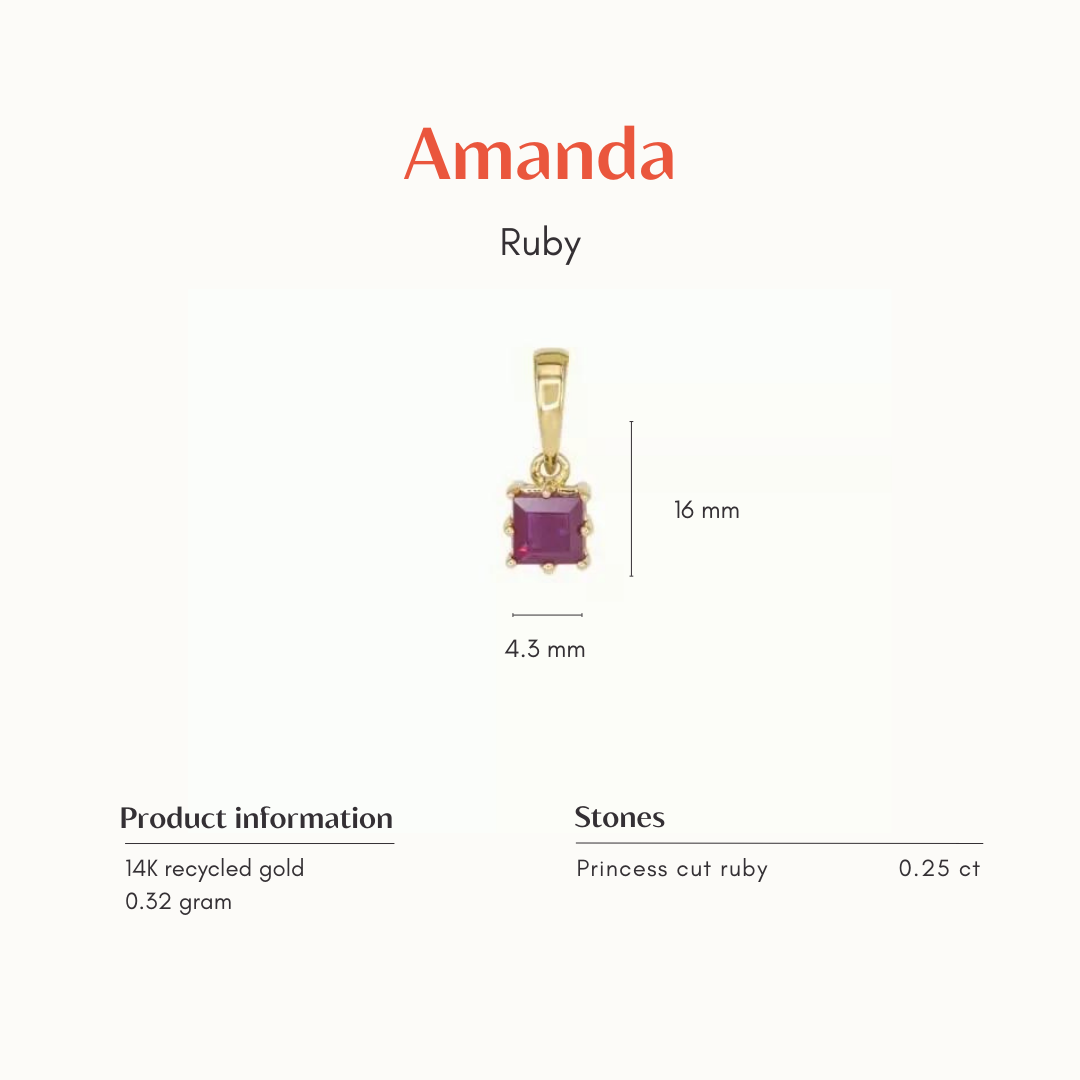 The Amanda | 14K Hanger Robijn Vierkant