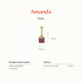 Amanda Geboortesteen Hanger Robijn Vierkant