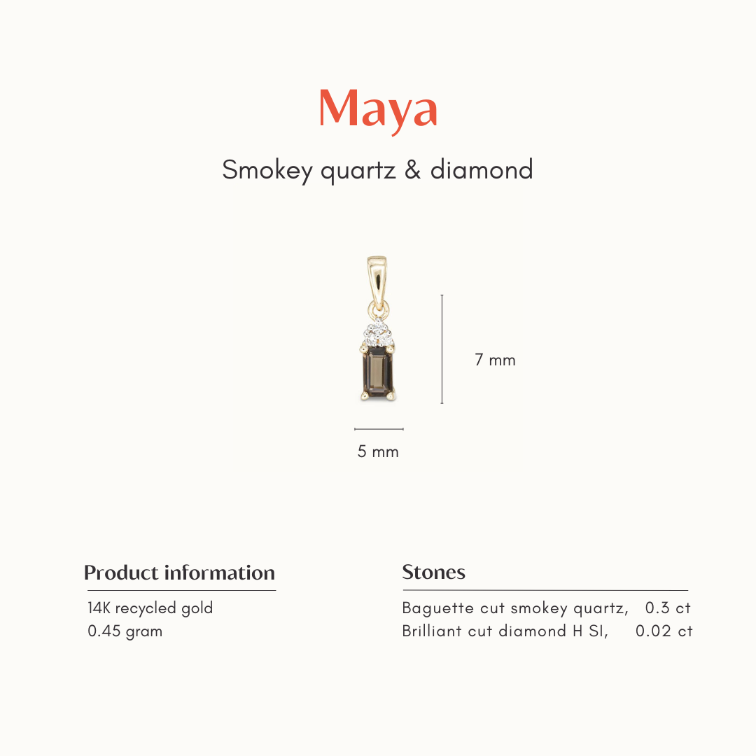 Maya | 14K Rookkwarts & Diamant Hanger