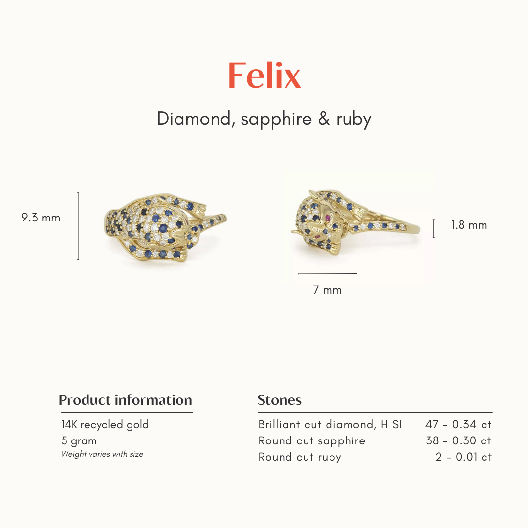 TheFelix | 14K Leopard Diamond, Sapphire and Ruby eyes