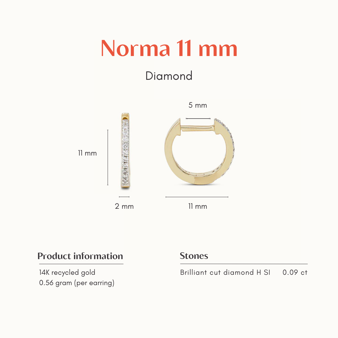 Norma | 14K Diamond Huggies 11mm