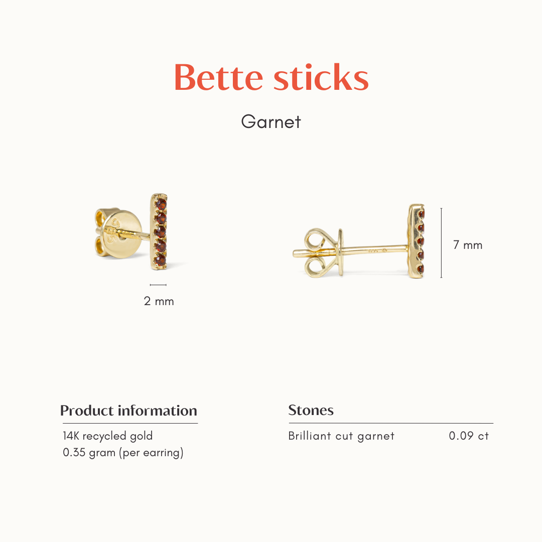 Bette | 14K Garnet Stick Studs