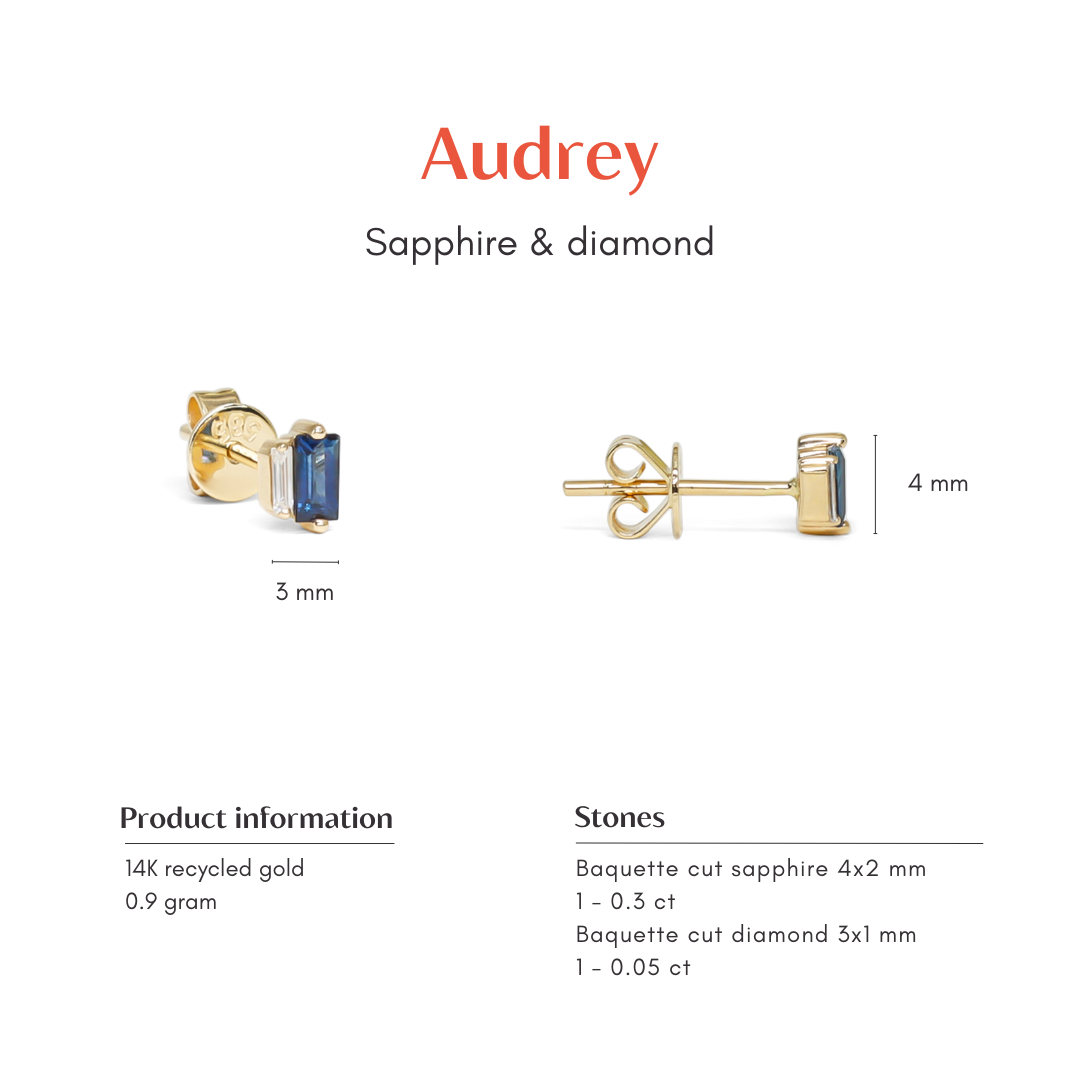 Audrey | 14K Sapphire and Diamond Baguette Studs