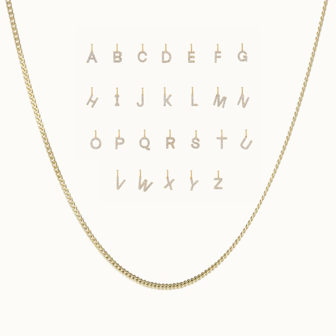 Chain + Letter Diamond Pendant set
