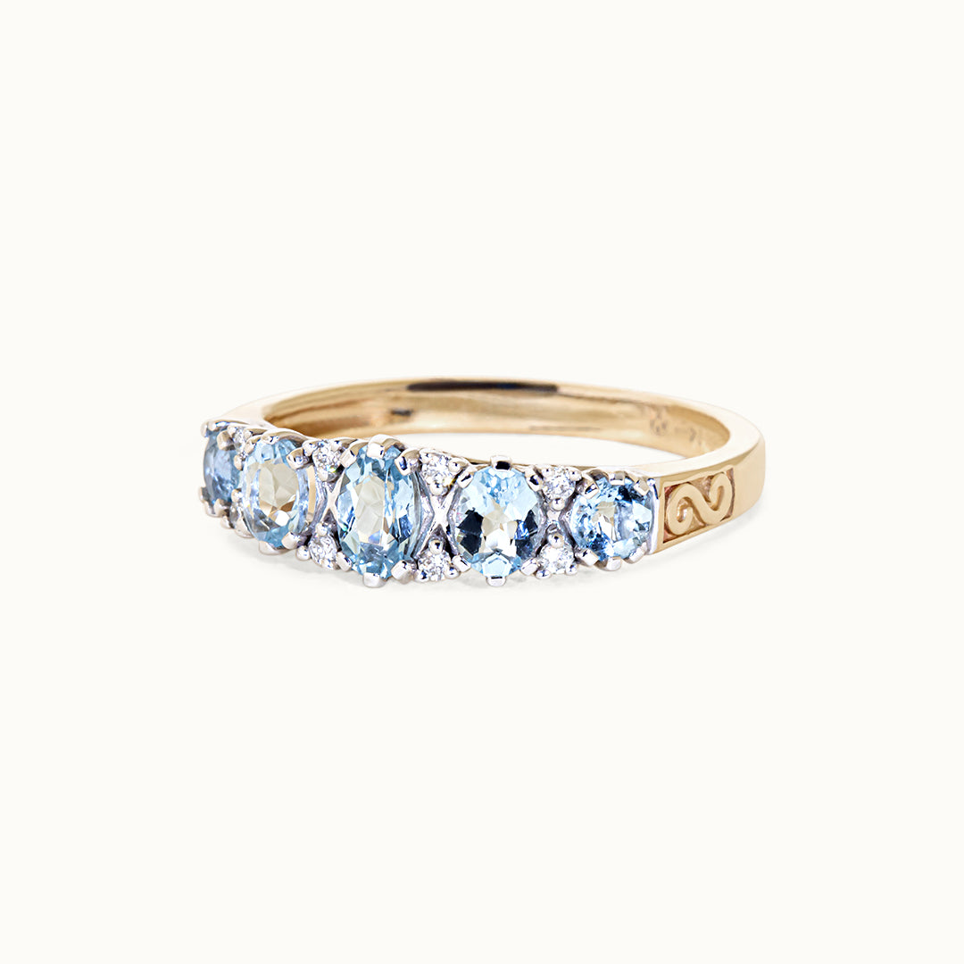Victorian Petite 14K Aquamarine & Diamond Ring