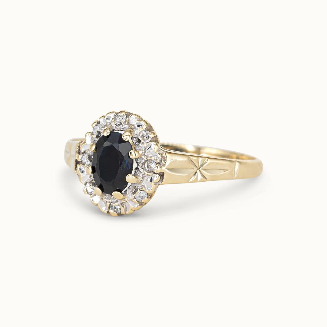 Vintage 9K Saffier & Diamant Entourage Ring