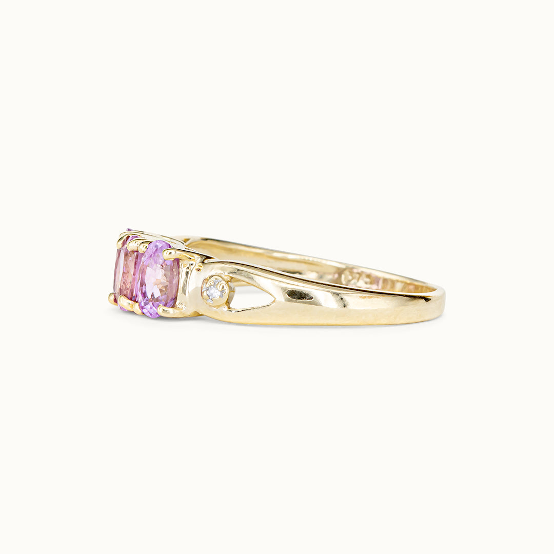 Vintage 9K Roze Toermalijn & Diamant Trilogy Ring