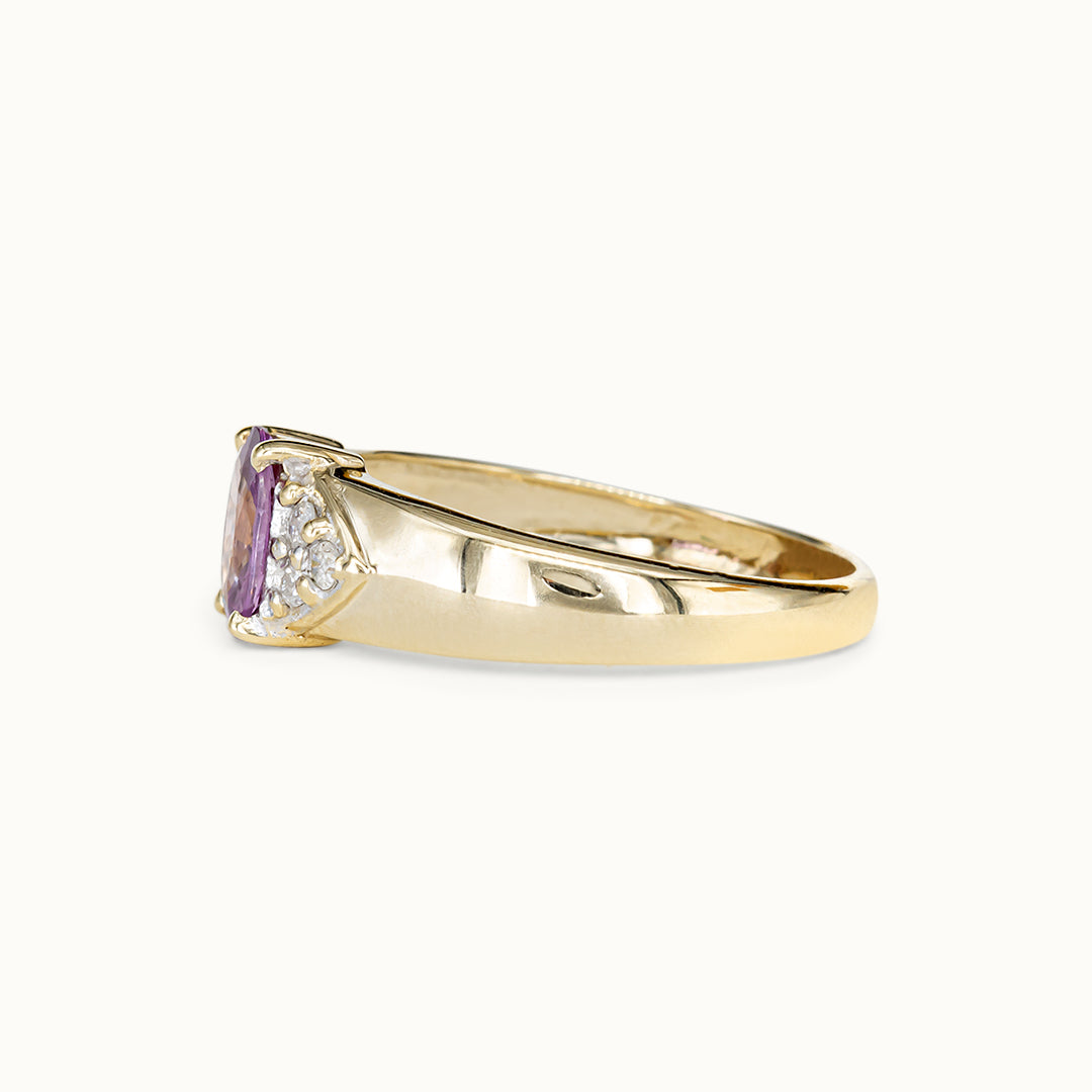 Vintage 9K Roze Toermalijn & Diamant Ring