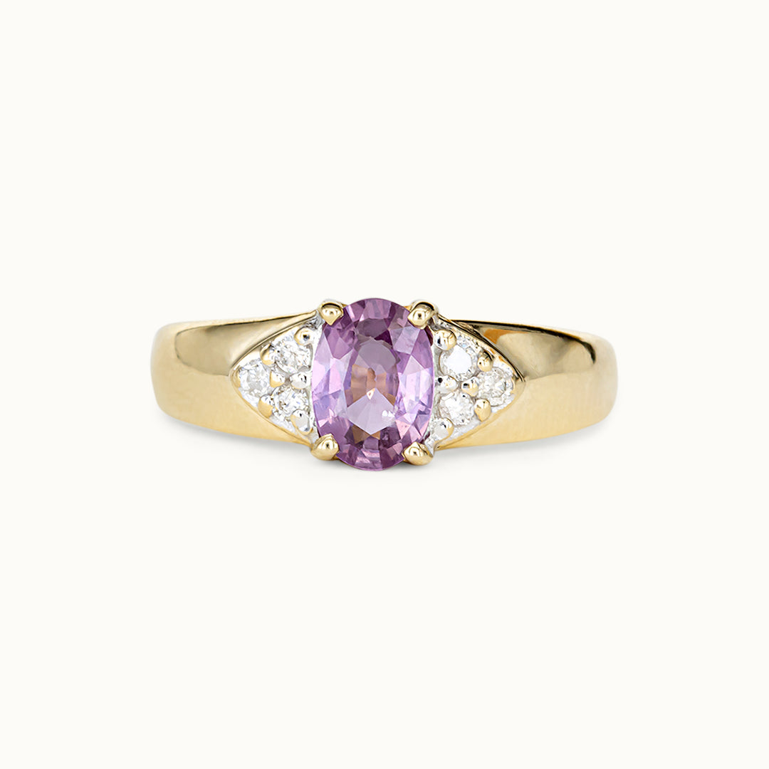 Vintage 9K Roze Toermalijn & Diamant Ring