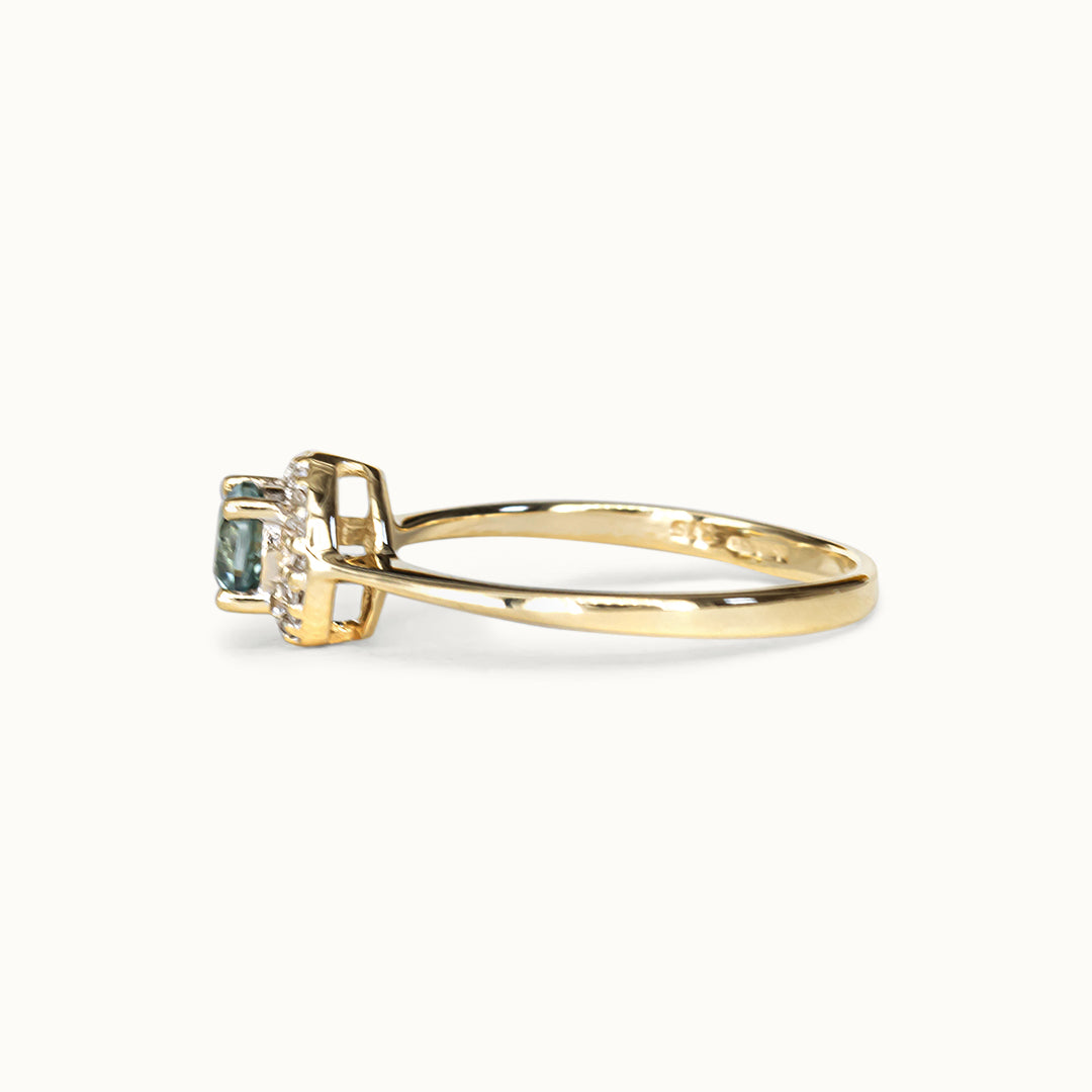 Vintage 9K Aquamarijn & Diamant Cluster Ring