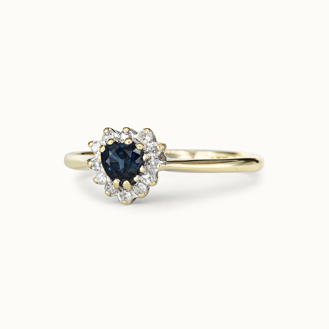 Vintage 9K Diamant & Saffier Cluster Ring