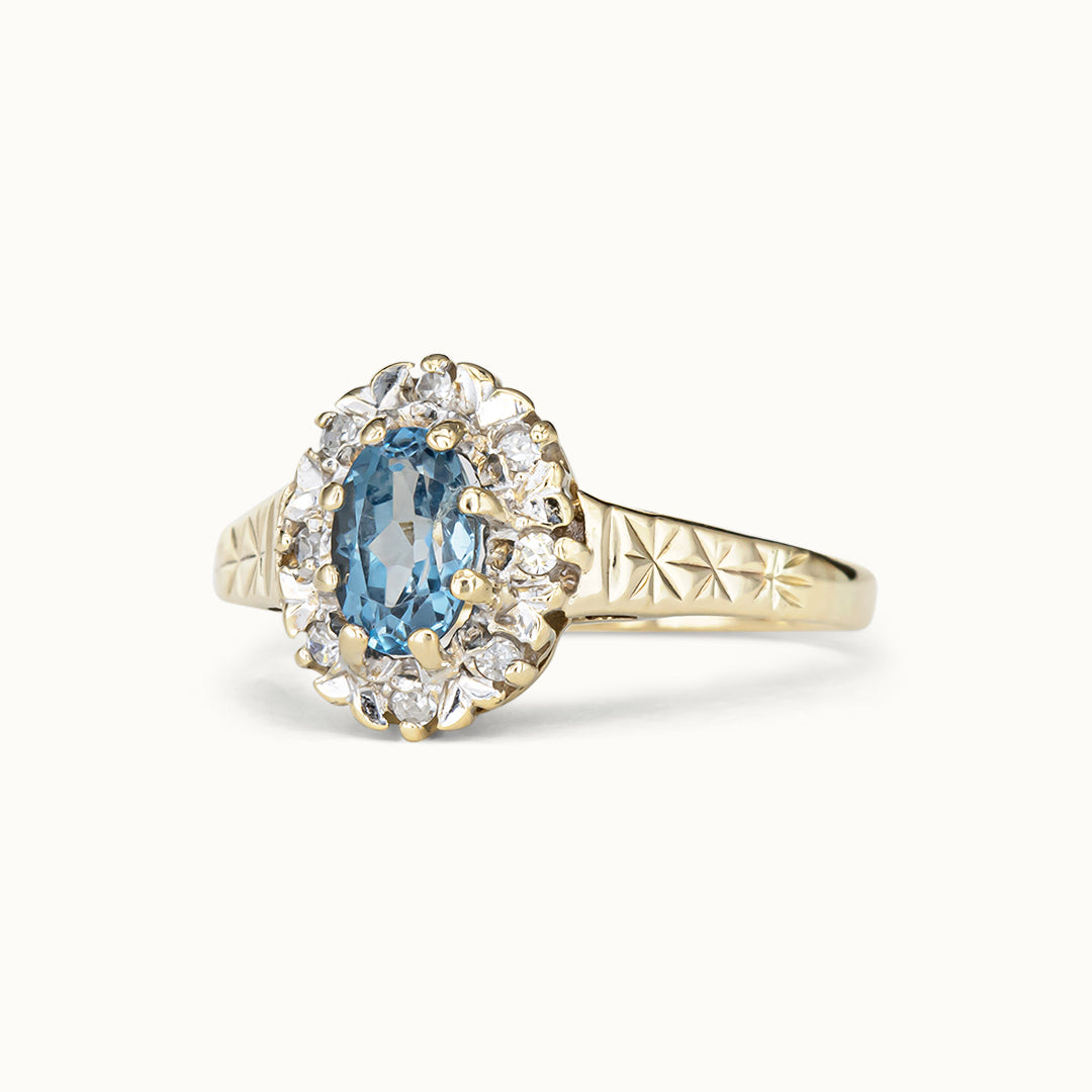 Vintage 9K Topaas & Diamant Ring