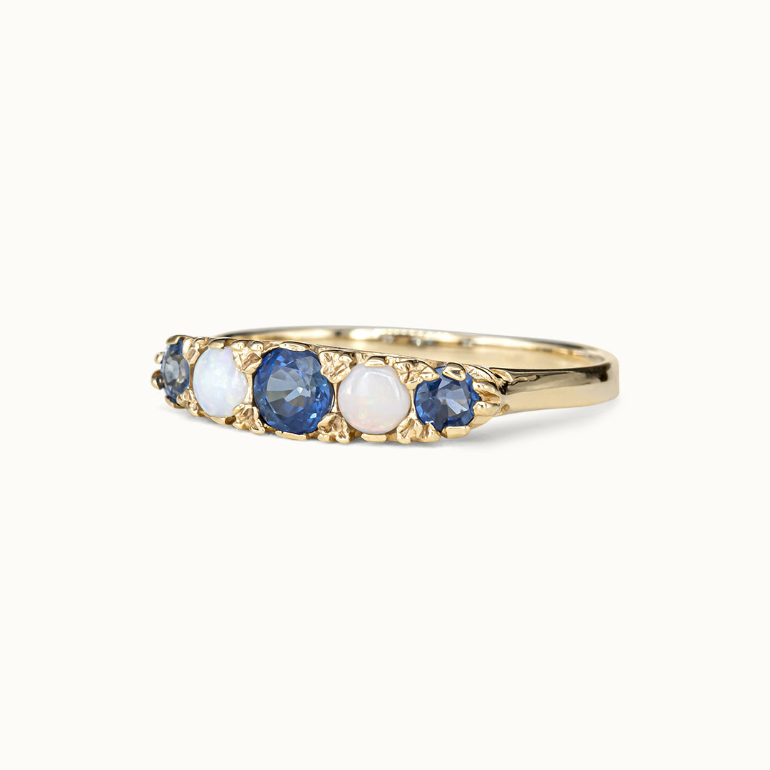 Vintage 9K Opaal & Saffier Victoriaanse Ring