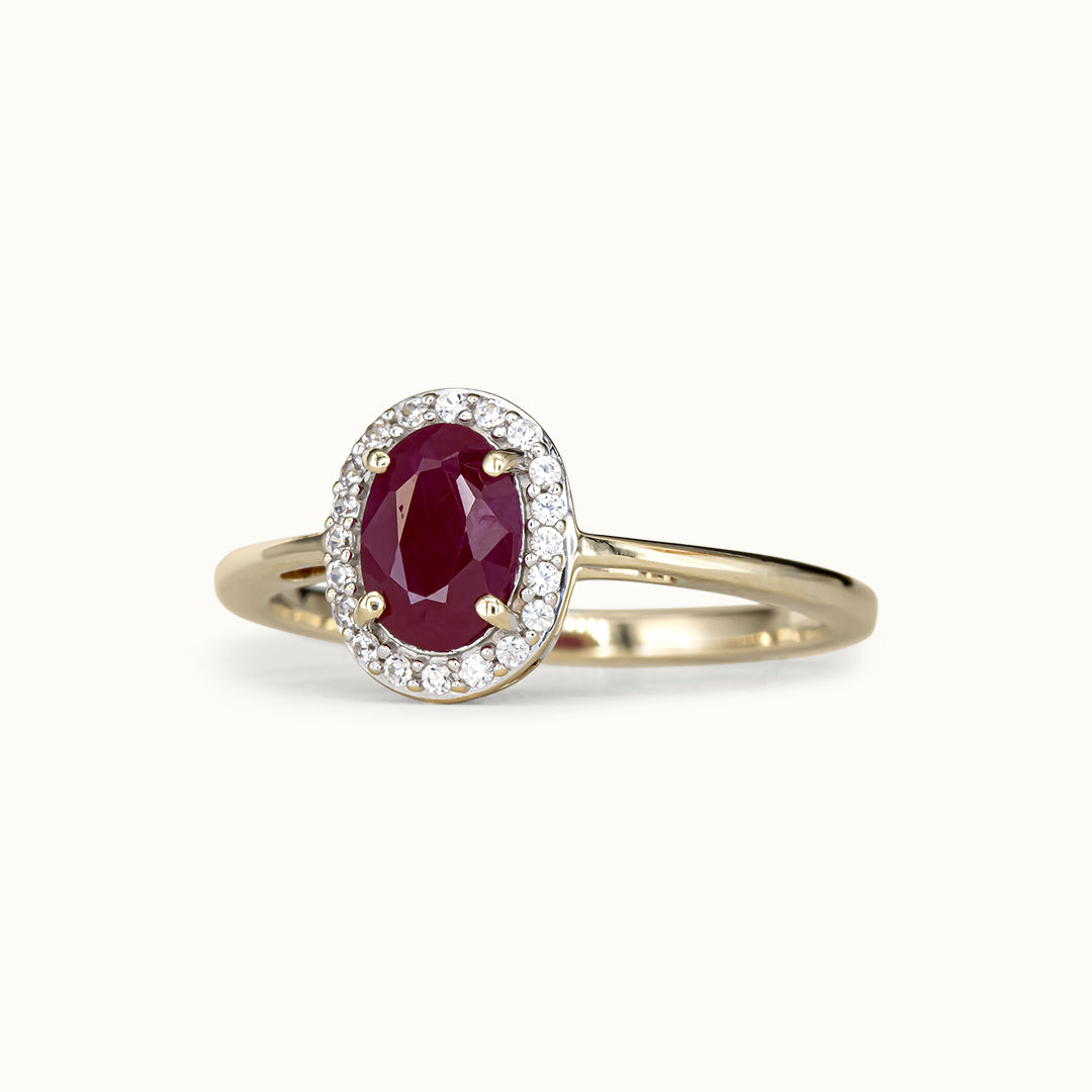 Vintage 9K Robijn & Diamant Ring