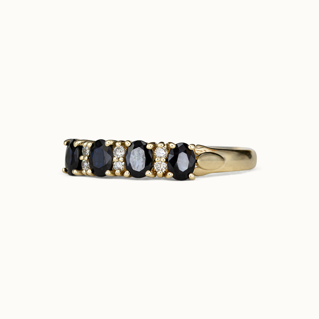 Vintage Saffier & Diamant Rij Ring
