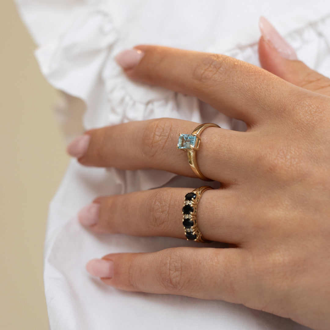 Vintage Saffier & Diamant Rij Ring