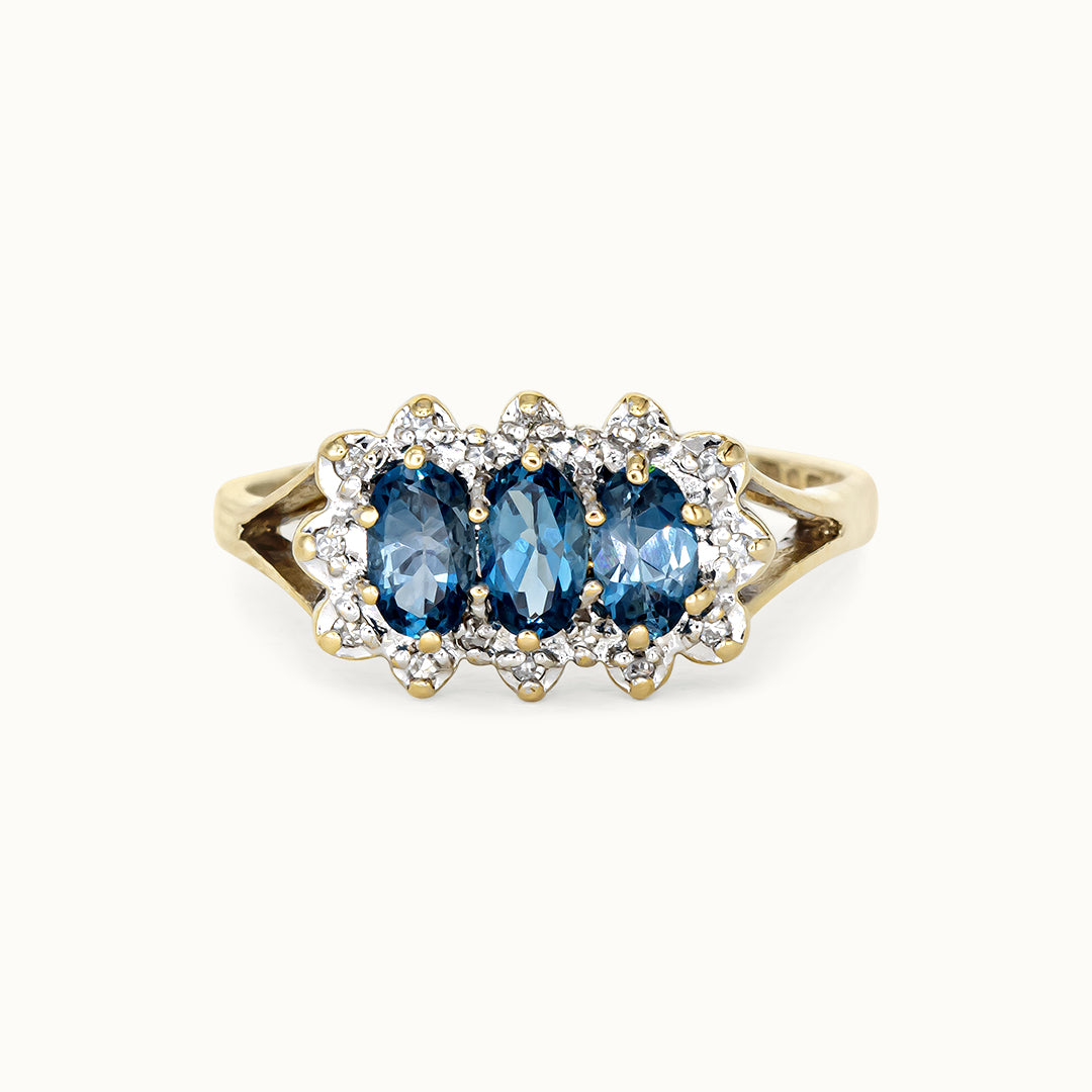 Vintage 9K Topaas & Diamant Cluster Ring