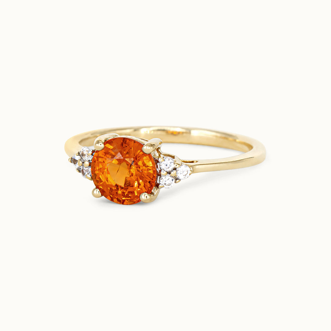 Vintage 9K Orange Garnet and Diamond Ring
