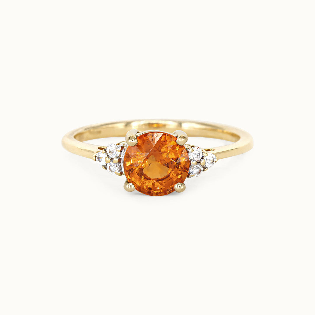 Vintage 9K Orange Garnet and Diamond Ring