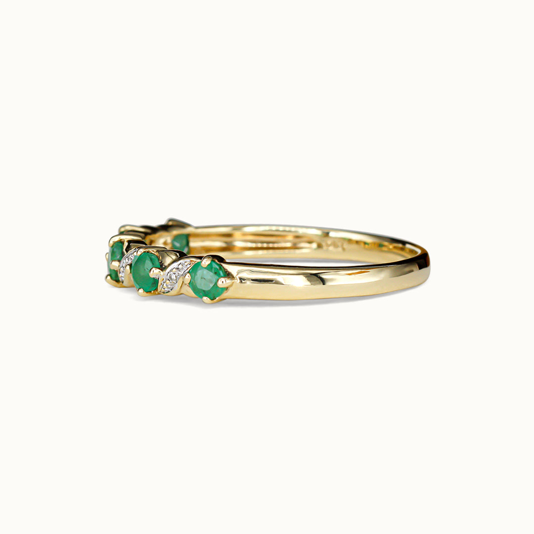 Vintage 9K Smaragd & Diamant Rij Ring