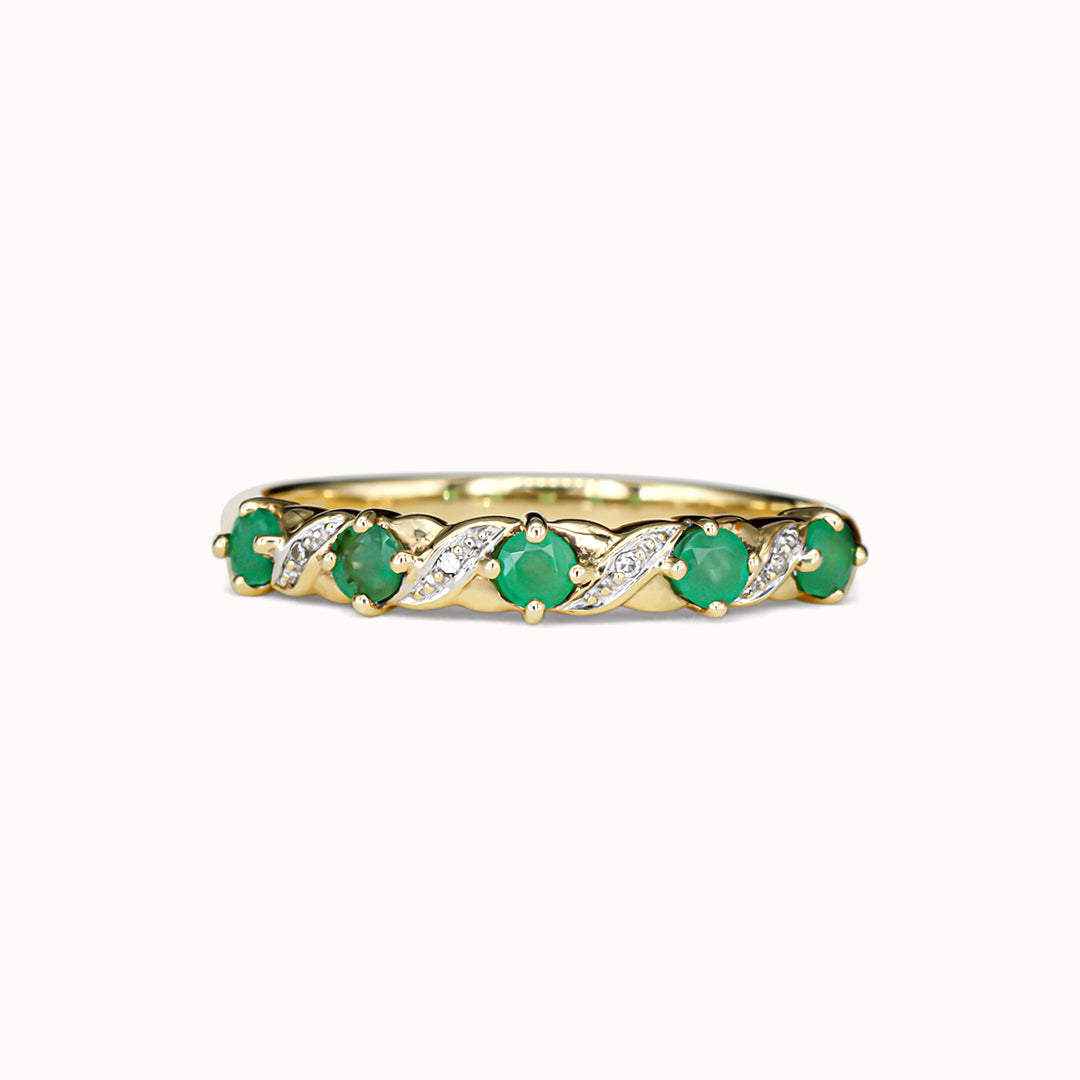 Vintage 9K Smaragd & Diamant Rij Ring
