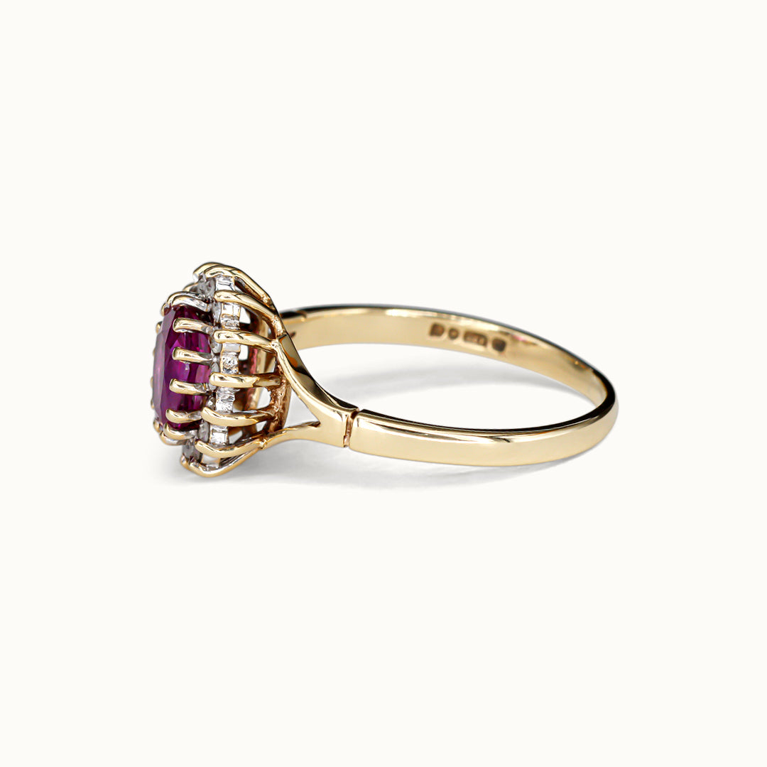 Vintage 9K Robijn & Diamant Ring