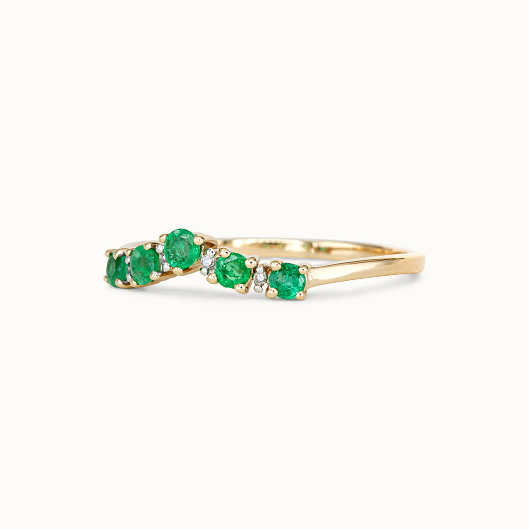 Vintage 9K Smaragd & Diamant Wishbone Ring