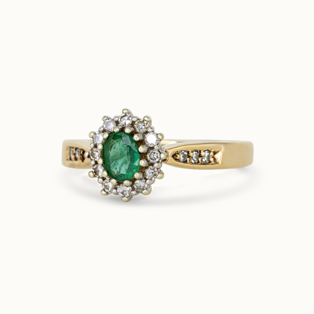 Vintage 9K Smaragd & Diamant Entourage Ring