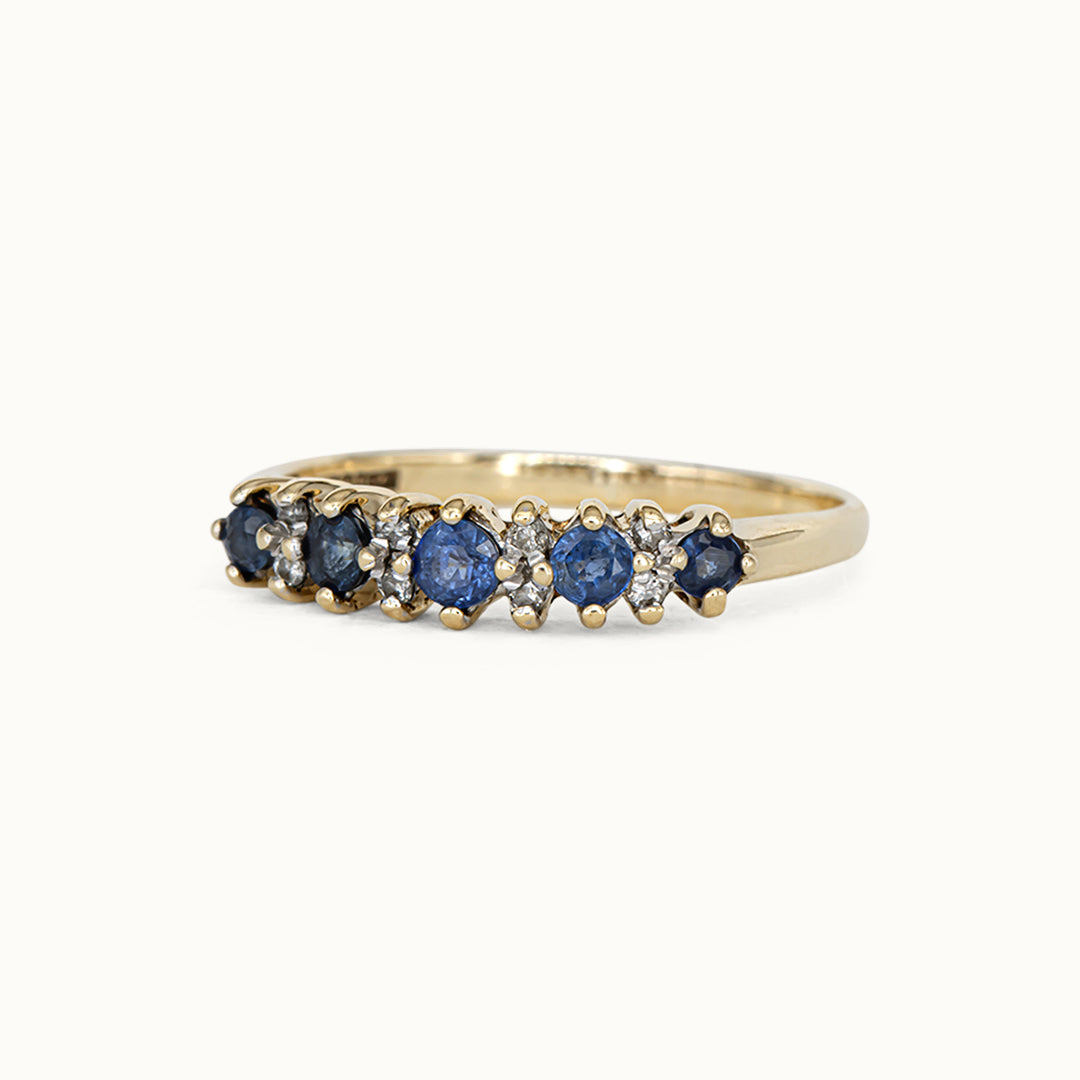 Vintage 9K Saffier & Diamant Rij Ring