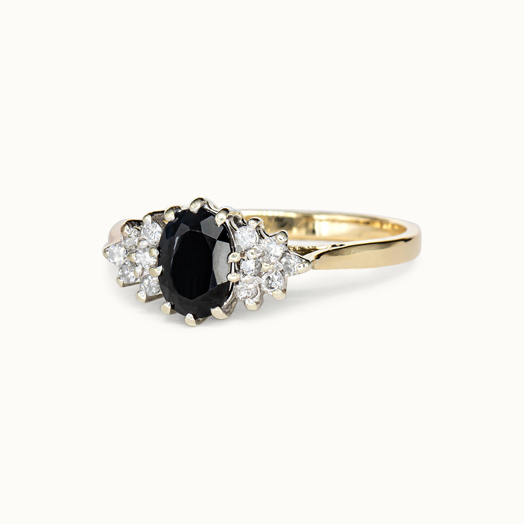 Vintage 9K Saffier & Diamant Ring