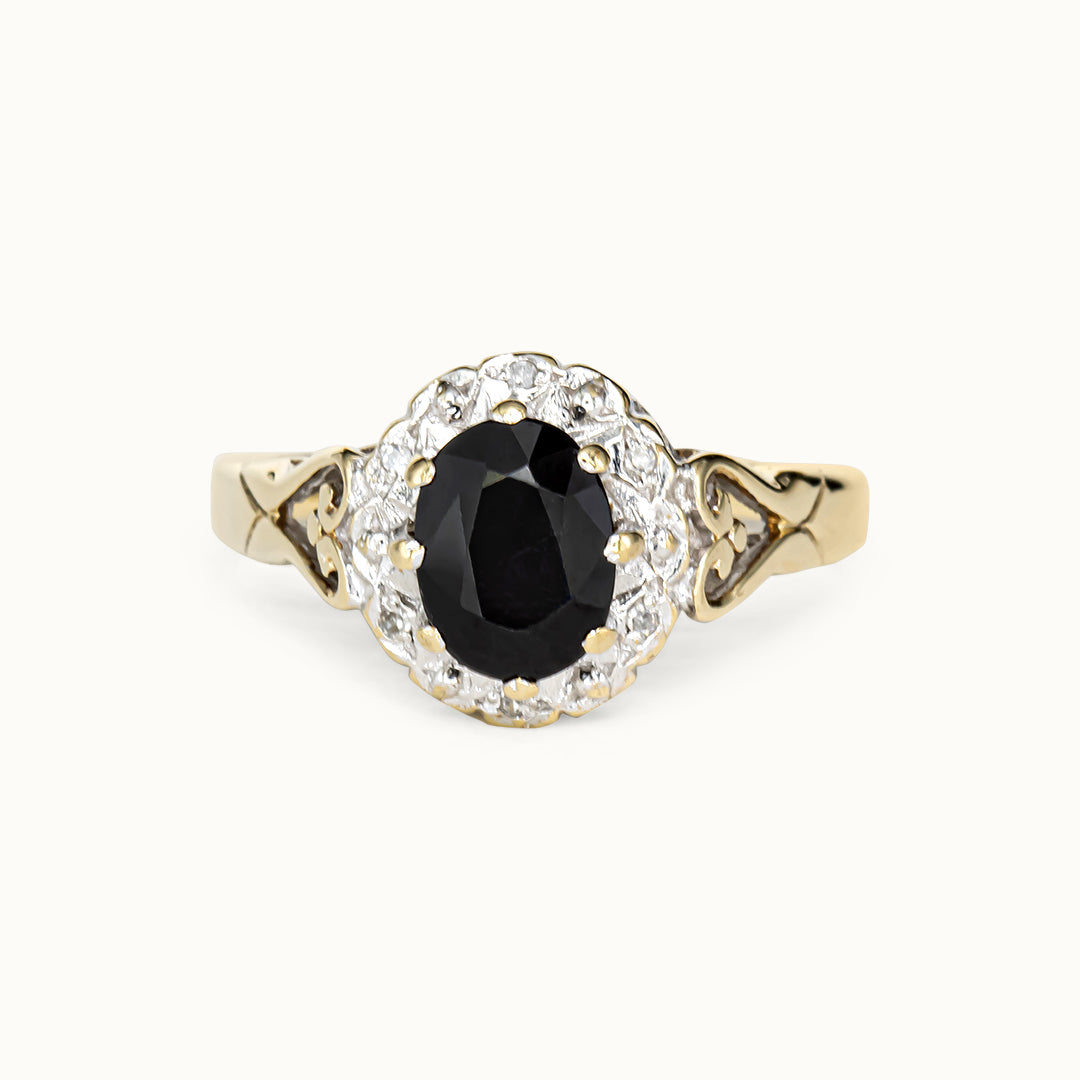 Vintage 9K Saffier & Diamant Ring