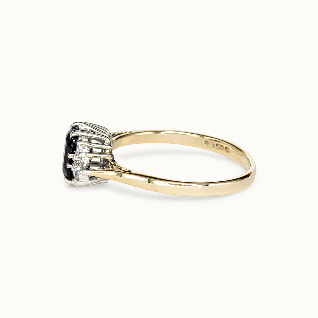 Vintage 9K Saffier & Diamant Ring