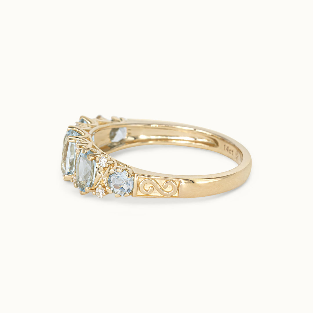 Victorian 14K Aquamarijn & Diamant ring