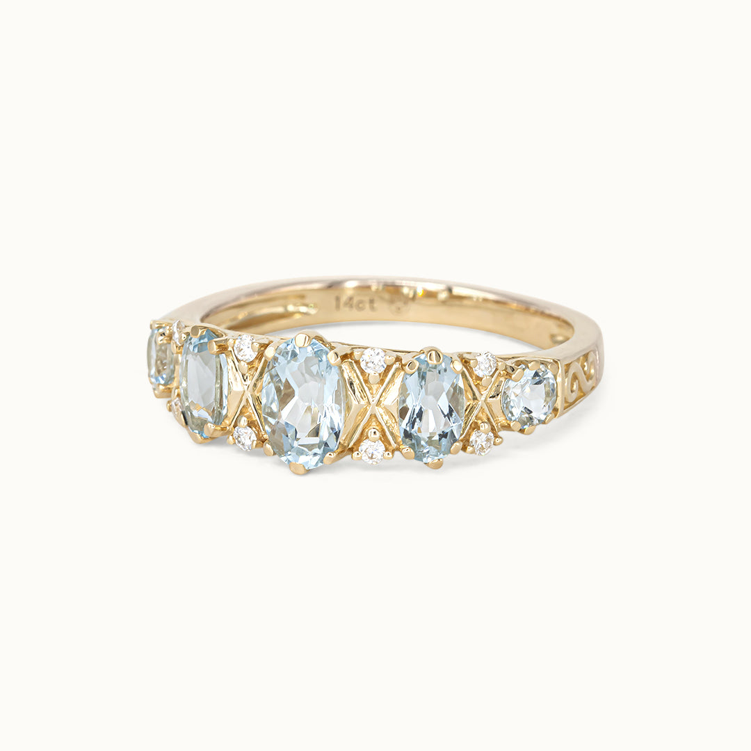 Victorian 14K Aquamarijn & Diamant ring